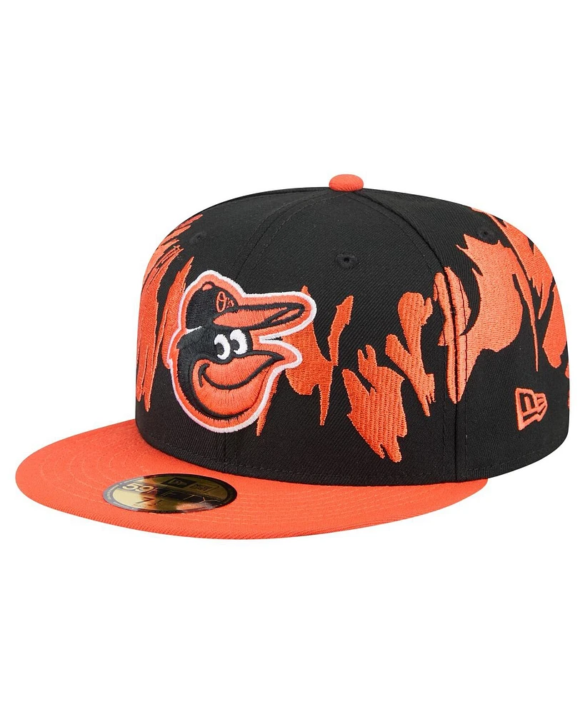 New Era Men's Black/Orange Baltimore Orioles Retro Pattern 59FIFTY Fitted Hat