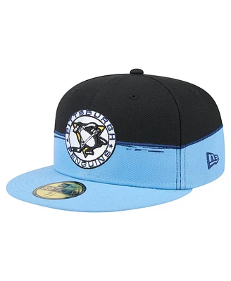 New Era Men's Black/Light Blue Pittsburgh Penguins Vintage Color Dip 59FIFTY Fitted Hat