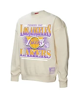 Mitchell & Ness Women's Cream Los Angeles Lakers Oversprayed Pullover Sweatshirt