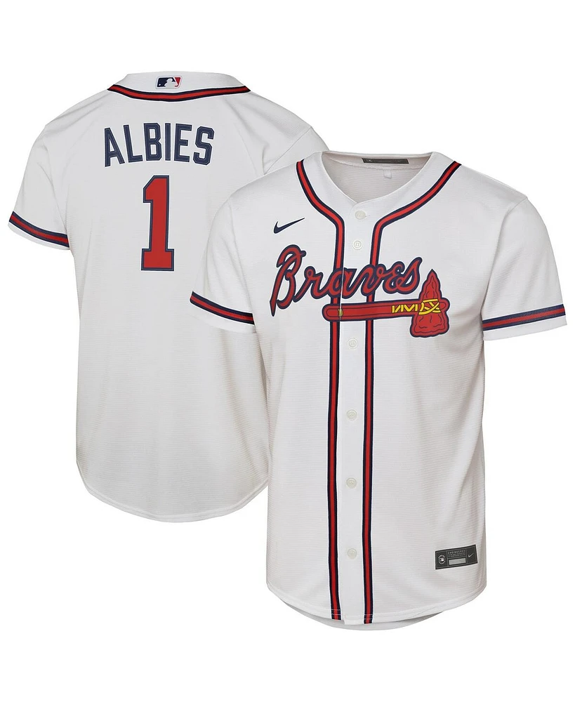 Nike Big Boys and Girls Ozzie Albies White Atlanta Braves Home Replica Player Jersey