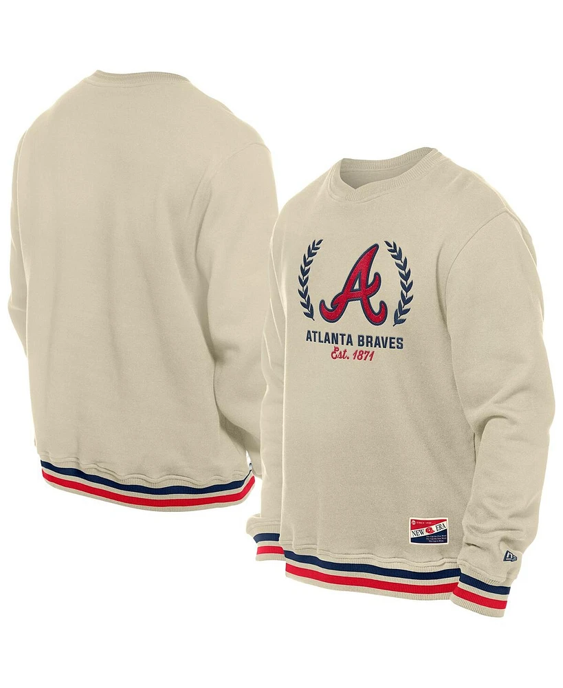 New Era Men's Cream Atlanta Braves Throwback Pullover Sweatshirt