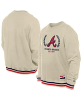 New Era Men's Cream Atlanta Braves Throwback Pullover Sweatshirt