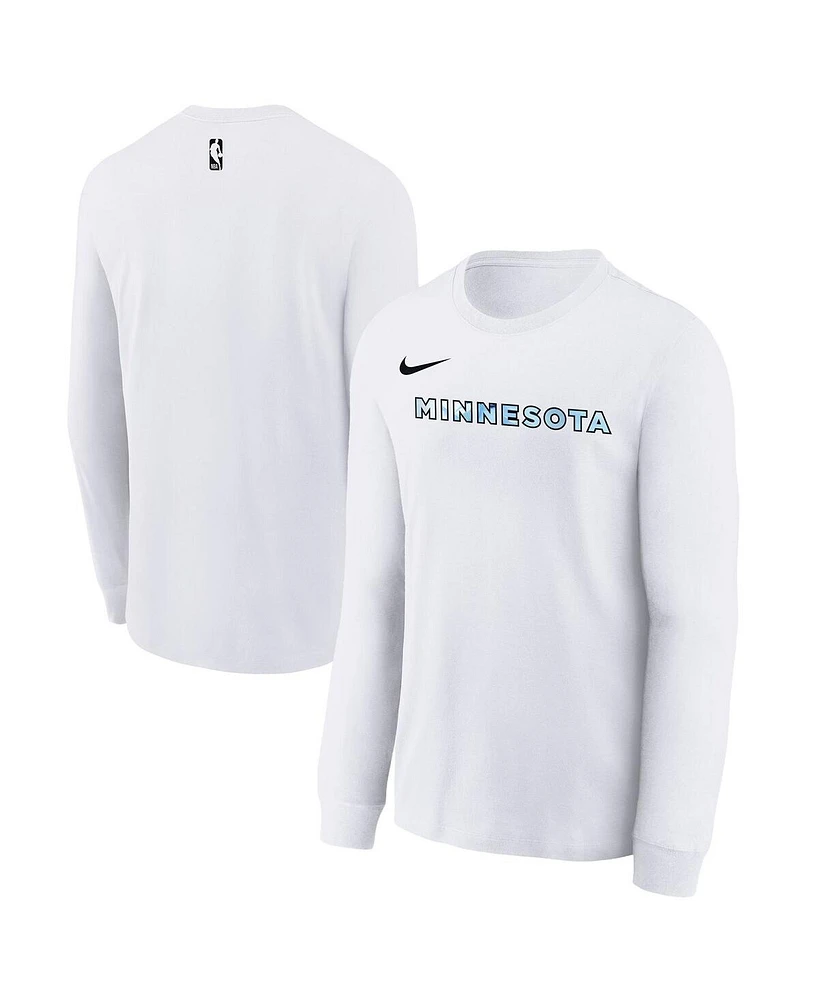 Nike Big Boys and Girls White Minnesota Timberwolves 2024/25 City Edition Wordmark Performance Long Sleeve T-Shirt