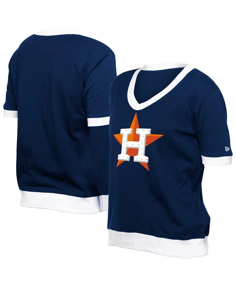 New Era Women's Navy Houston Astros Game Day Rhinestone V-Neck T-Shirt