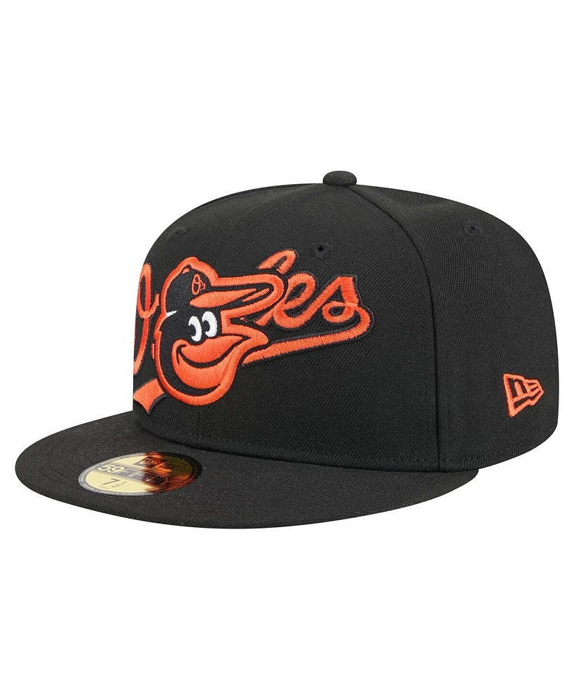New Era Men's Black Baltimore Orioles Overlap 59FIFTY Fitted Hat