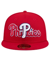 New Era Men's Red Philadelphia Phillies Overlap 59FIFTY Fitted Hat