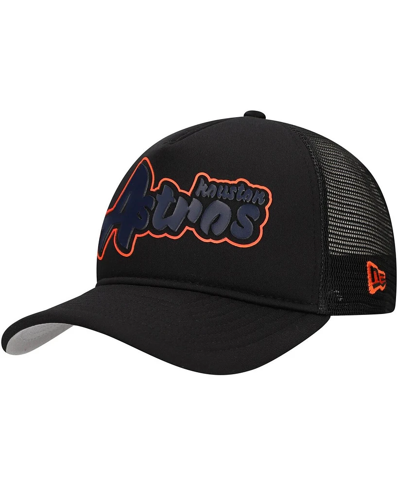 New Era Men's Black Houston Astros Retro Bold A-Frame Trucker 9FORTY Adjustable Hat