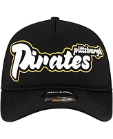 New Era Men's Black Pittsburgh Pirates Retro Bold A-Frame Trucker 9FORTY Adjustable Hat