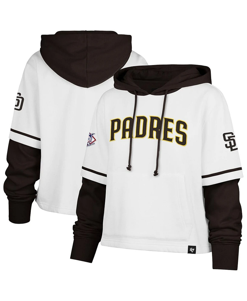 '47 Brand Women's White San Diego Padres Trifecta Shortstop Cropped Pullover Hoodie