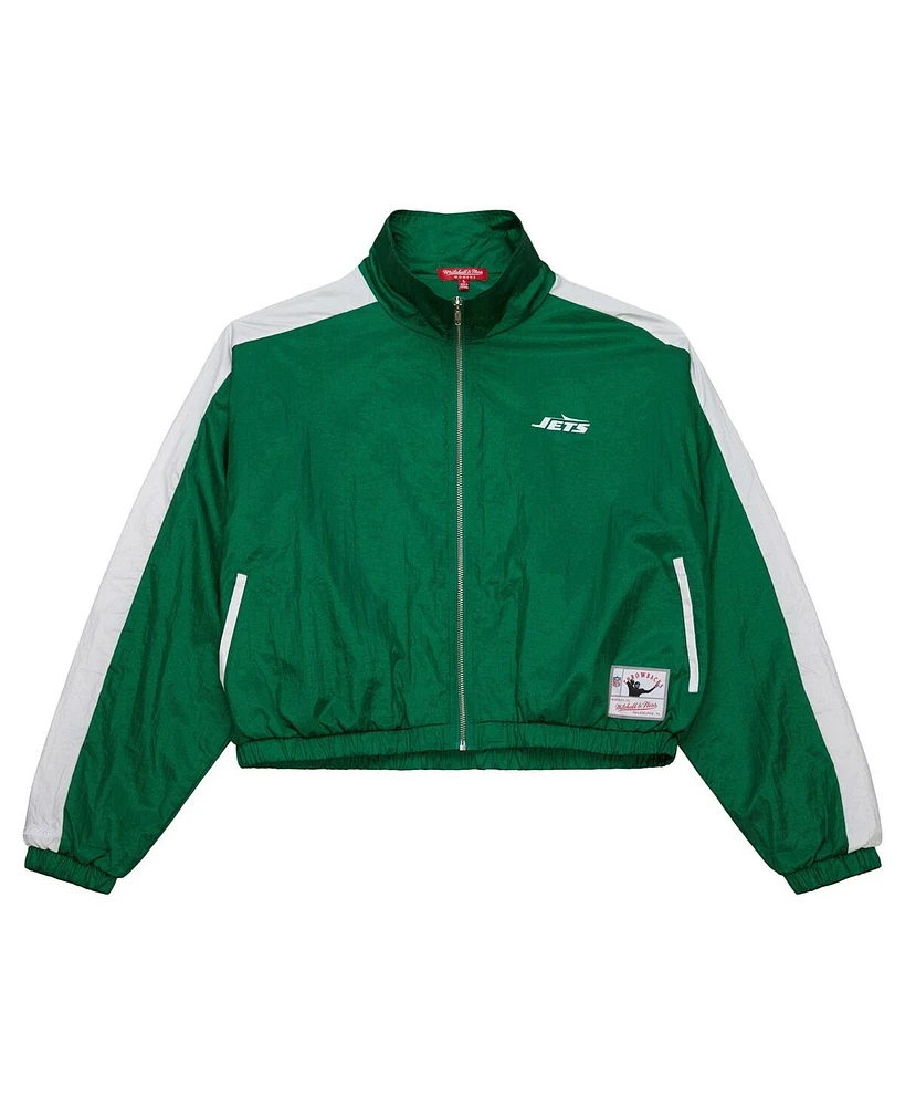 Mitchell & Ness Women's Green New York Jets Nylon Cropped Full-Zip Jacket