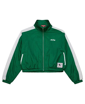 Mitchell & Ness Women's Green New York Jets Nylon Cropped Full-Zip Jacket