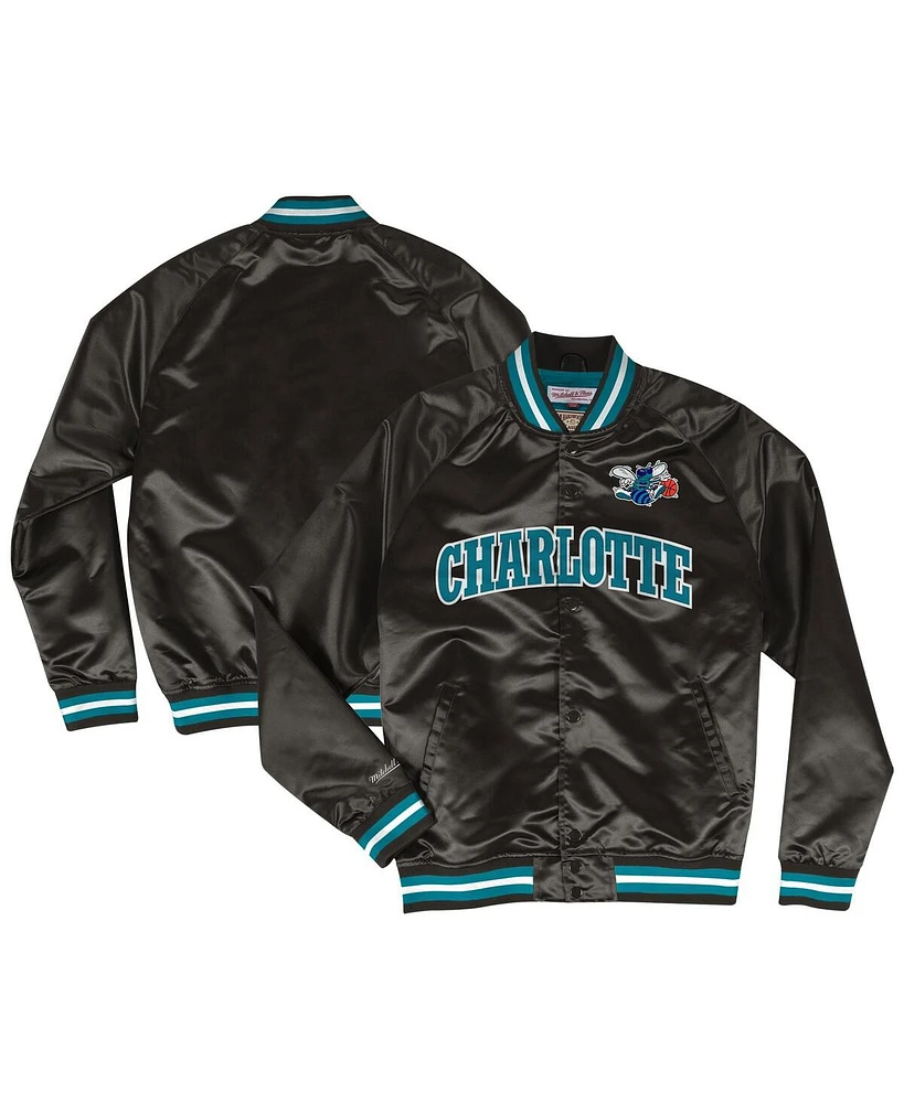 Mitchell & Ness Men's Black Charlotte Hornets Hardwood Classics Lightweight Satin Full-Snap Jacket
