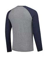 Fanatics Men's Heather Gray/Heather Navy New York Yankees Weathered Logo Tri-Blend Raglan Long Sleeve T-Shirt