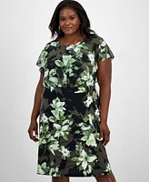 Connected Plus Printed Blouson Midi Dress
