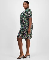 Connected Plus Pleated Tiered Floral Sheath Dress