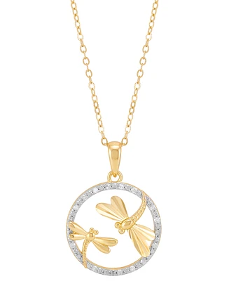 Diamond Dragonfly Pendant Necklace (1/10 ct. t.w.) in 14k Gold-Plated Sterling Silver, 16" + 2" extender