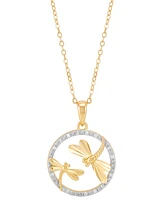 Diamond Dragonfly Pendant Necklace (1/10 ct. t.w.) in 14k Gold-Plated Sterling Silver, 16" + 2" extender