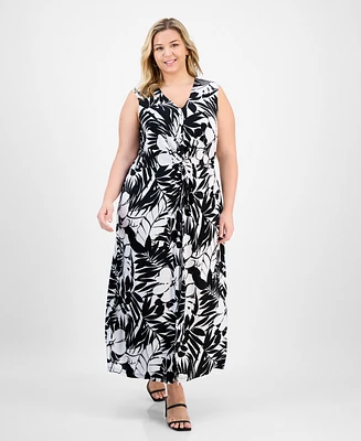 Connected Plus Printed Twisted-Front Maxi Dress