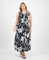Connected Plus Printed Twisted-Front Maxi Dress