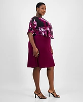 Connected Plus Floral-Print Capelet Sheath Dress