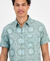 Sun + Stone Men's Avon Short Sleeve Medallion Print Button-Front Shirt, Exclusively at Macy's