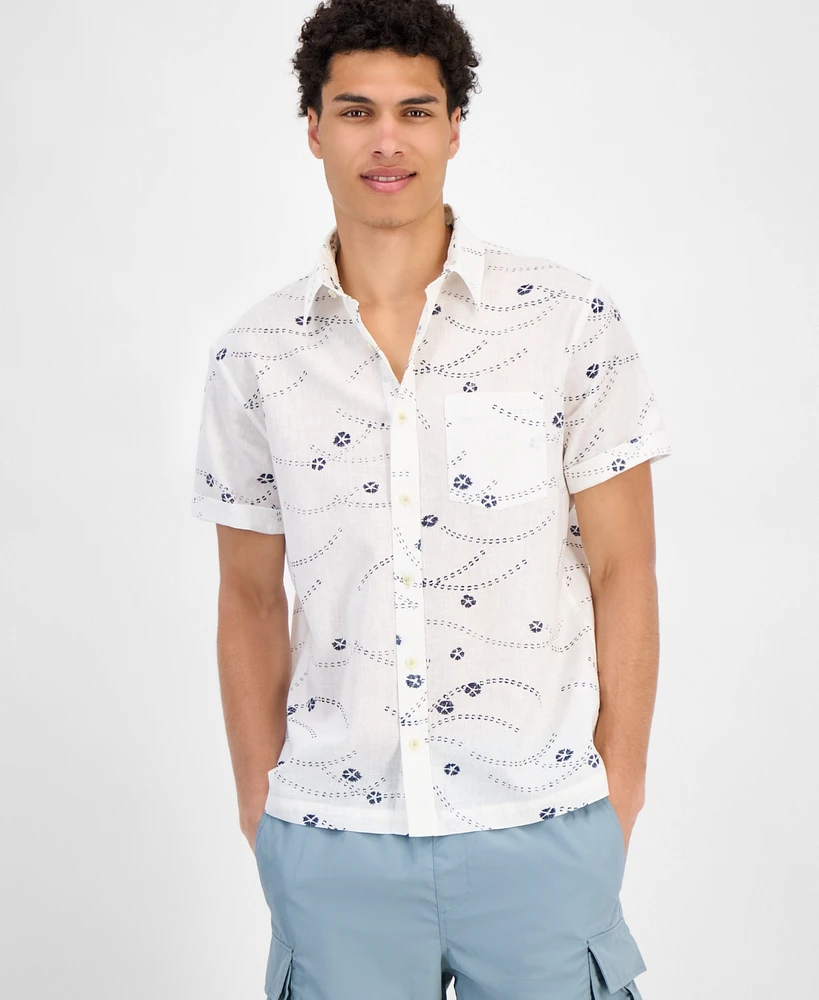 Sun + Stone Men's Damien Short Sleeve Abstract Print Button-Front Shirt, Exclusively at Macy's