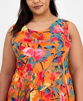 Robbie Bee Plus Cowl-Neck Sleeveless Handkerchief-Hem Dress