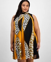 Robbie Bee Plus Printed Mock-Neck Sleeveless Shift Dress