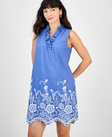 Robbie Bee Petite Embroidered-Hem Shift Dress