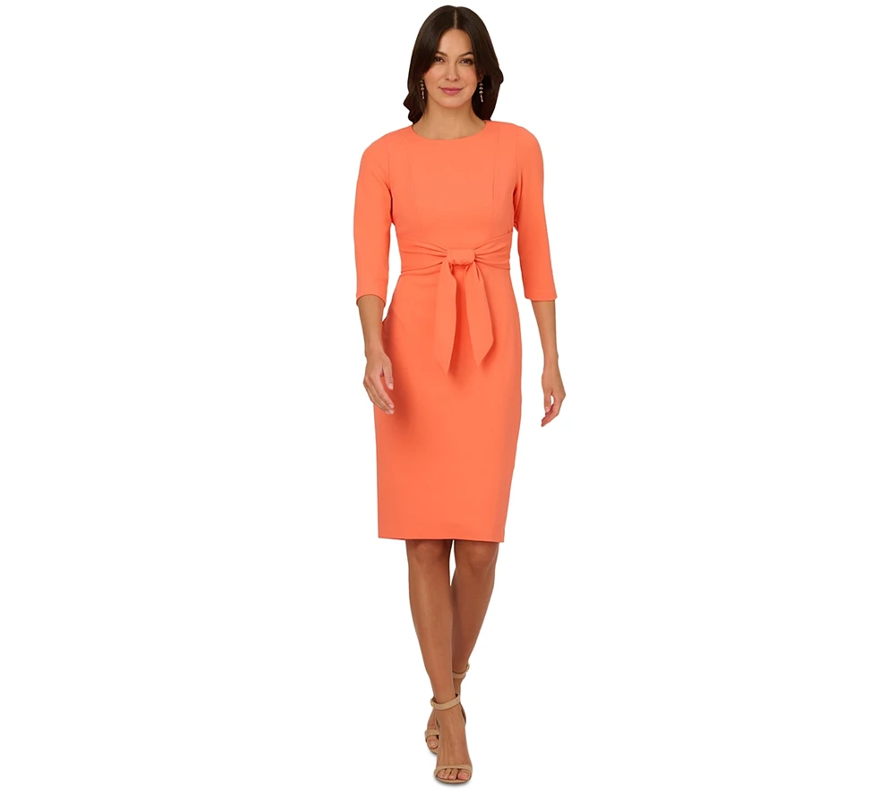 Adrianna Papell Women's Crepe Tie-Waist 3/4-Sleeve Sheath Dress