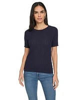 Nautica Jeans Women's Short Sleeves Rope Cable Sweater