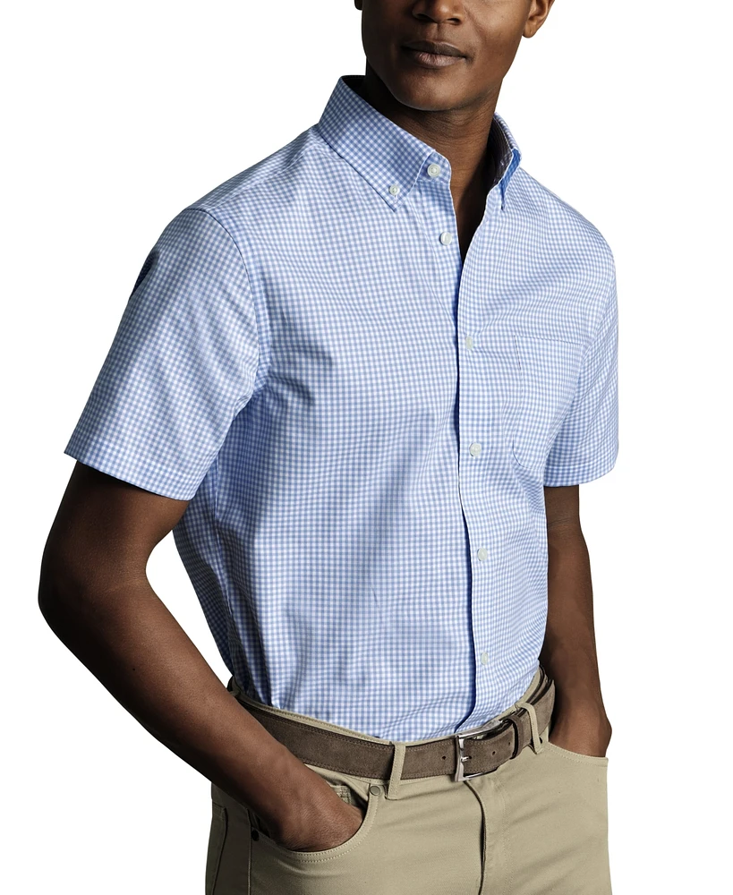 Charles Tyrwhitt Men's Slim Fit Short Sleeve Wrinkle-Resistant Button-Down Shirt