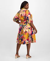 Sandra Darren Plus Printed Drawstring-Waist Shirtdress