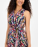 Sandra Darren Petite Printed Pleated Chiffon Maxi Dress