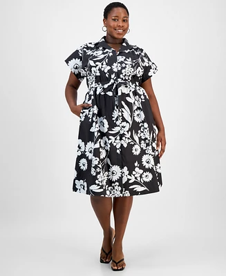 Sandra Darren Plus Printed Short-Sleeve Shirtdress