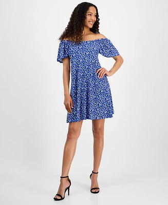 Robbie Bee Women's Printed Off-The-Shoulder Shift Dress