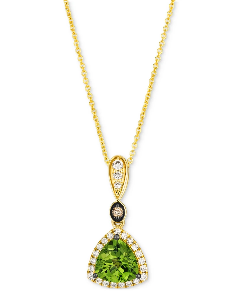 Le Vian Green Apple Peridot (1-1/8 ct. t.w.) & Diamond (1/5 ct. t.w.) Trillion Halo Adjustable 20" Pendant Necklace in 14k Gold