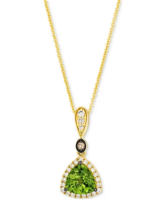 Le Vian Green Apple Peridot (1-1/8 ct. t.w.) & Diamond (1/5 ct. t.w.) Trillion Halo Adjustable 20" Pendant Necklace in 14k Gold