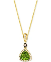 Le Vian Green Apple Peridot (1-1/8 ct. t.w.) & Diamond (1/5 ct. t.w.) Trillion Halo Adjustable 20" Pendant Necklace in 14k Gold