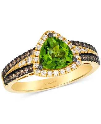 Le Vian Green Apple Peridot (1-1/5 ct. t.w.) & Diamond (1/2 ct. t.w.) Trillion Halo Multirow Ring in 14k Gold