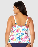 Anne Cole Plus Watercolor Paisley Underwire Surplice Tankini Top