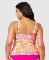 Anne Cole Plus Tie-Dyed Foulard Underwire Draped Tankini Top