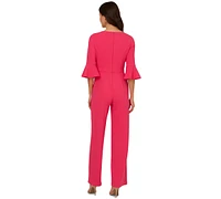 Adrianna Papell Women's Tie-Front Bell-Sleeve Knit Crepe Jumpsuit