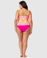 Anne Cole Plus Size Tie Dyed Foulard Underwire Tankini Top High Waist Bikini Bottoms