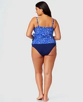 Anne Cole Plus Size Denim Dot Wrap Tie Tankini Top High Waist Bikini Bottoms