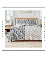 Linery & Co. Cotton Stitched Reversible Coastal 3 Piece Quilt and Sham Set