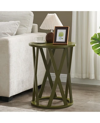 Kings Brand Furniture Emma Side End Table - Modern Round Farmhouse Accent for Living Room, Bedroom, Office (Ice Blue)