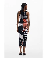Desigual Women's Fitted midi dress face