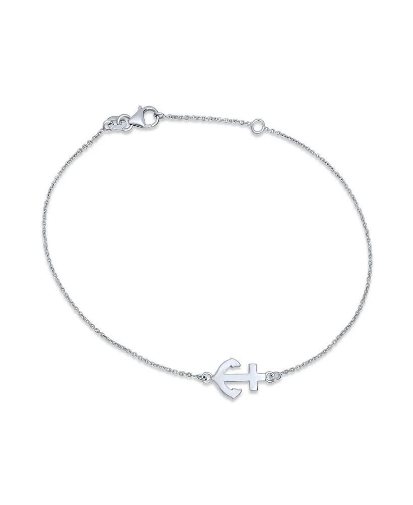 Bling Jewelry Nautical Ocean Sideways Boat Anchor Charm Anklet Ankle Bracelet .925 Sterling Silver Adjustable 9 To 10 Inch With Extender