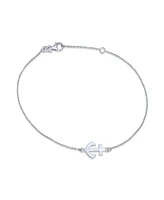 Bling Jewelry Nautical Ocean Sideways Boat Anchor Charm Anklet Ankle Bracelet .925 Sterling Silver Adjustable 9 To 10 Inch With Extender